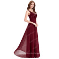 Kate Kasin Full-Length Spaghetti Straps Sequined Chiffon Wine Red Evening Dress KK000098-1